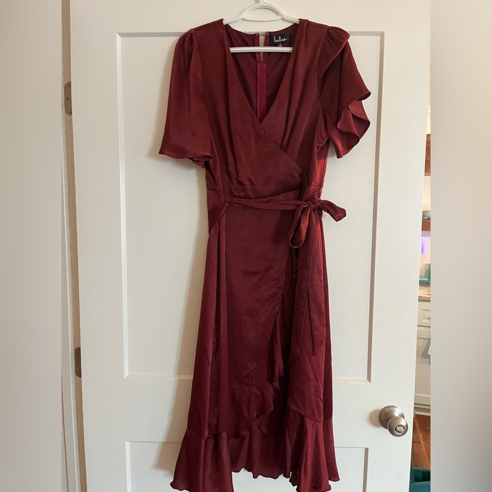 Lulu's Burgundy Midi Wrap Dress